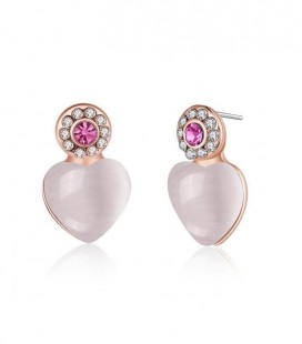 ékszer webshop Rozé aranyozott szív fülbevaló rózsaszín kővel